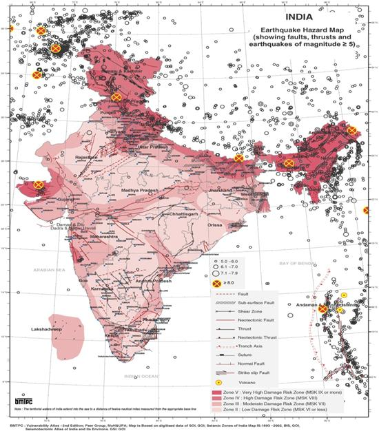 Earthquake zone map